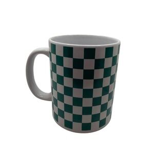 Royal Norfolk Green White Checkered Ceramic Coffee Tea Mug 12 oz Microwave